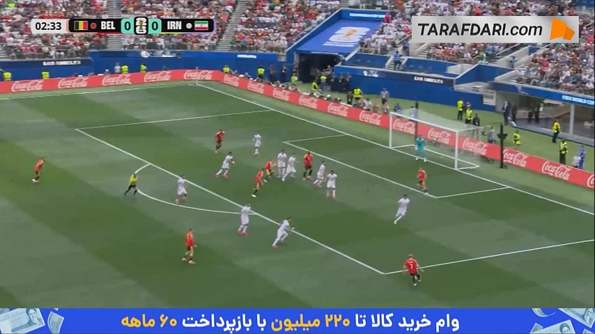 خطای خطرناک روملو لوکاکو بر روی بیرانوند که یک کارت زرد برای مهاجم بلژیک به همراه داشت (بلژیک 0-0 ایران)