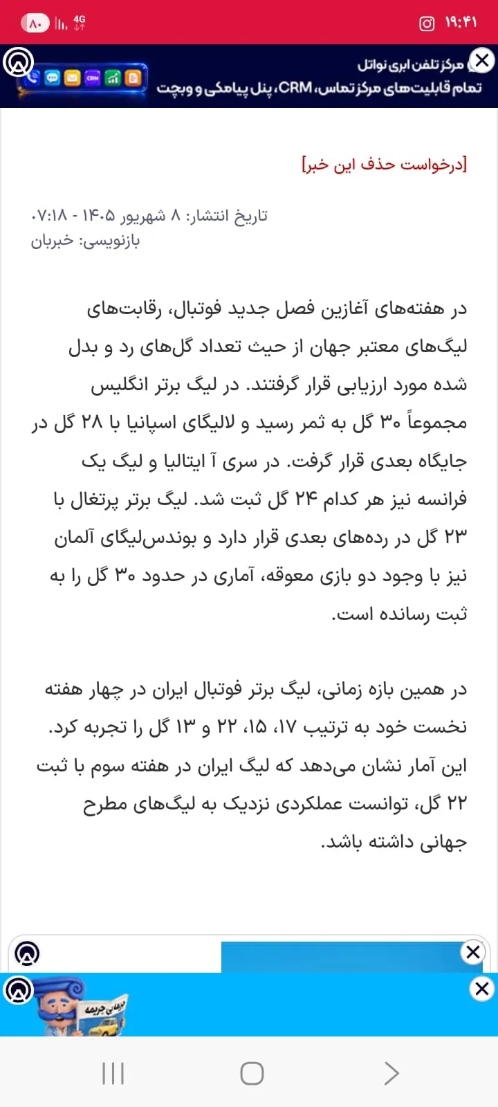 آمار بسیار خوب از لیگ برتر فوتبال ایران