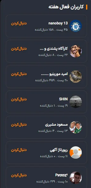 صفحه کاربران؛ ویترینی جذاب برای پستهای کاربران طرفداری