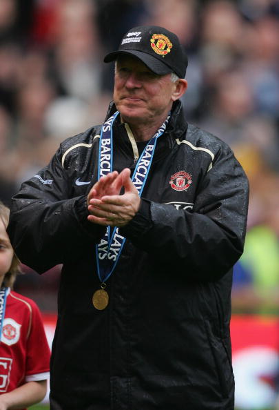 Sir Alex Ferguson, manager of Manchester United celebrates winning the Barclays Premiership title 2007
