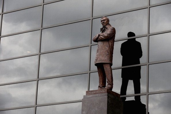 The bronze statue of Manchester United manager Sir Alex Ferguson is pictured on the day he announced his retirement as club manager on May 8, 2013 in Manchester, England