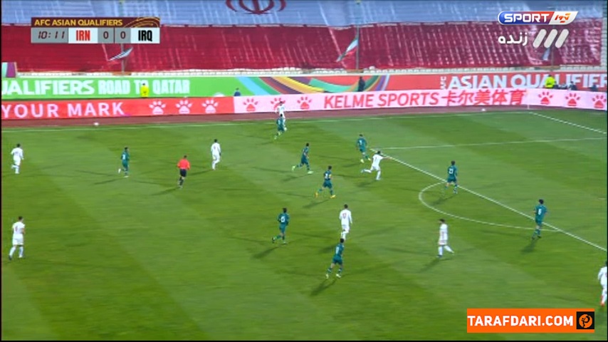 برخورد ضربه علیرضا جهانبخش به تیر دروازه عراق (ایران 0-0 عراق)