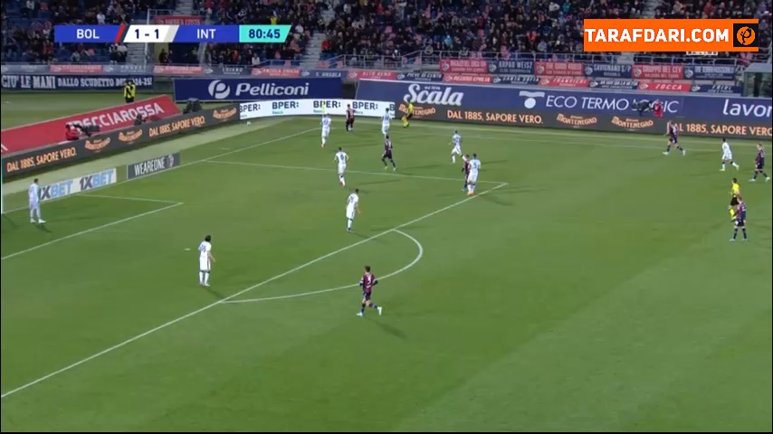 گل نیکولا سانسونه به اینتر روی اشتباه بزرگ دروازه بان (بولونیا 2-1 اینتر)