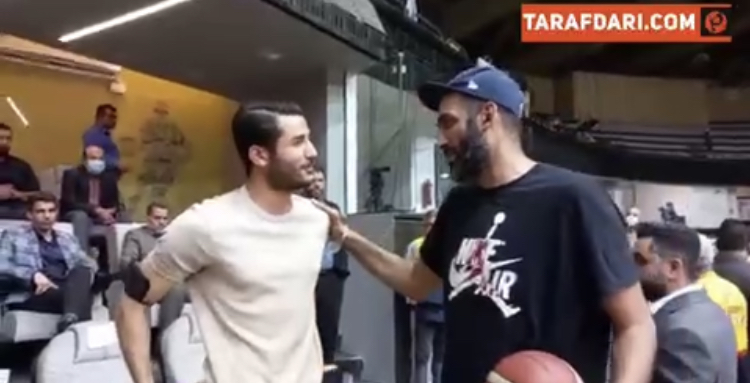 فینال لیگ برتر بسکتبال؛ خوش و بش حامد حدادی و عارف غلامی / حضور هوتن شکیبا در سالن / فیلم