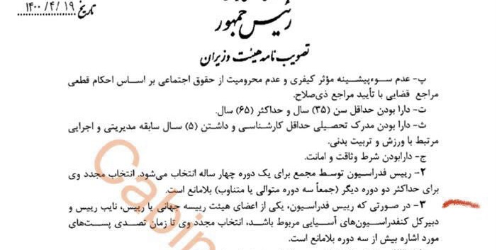 تایید مشروط یک رییس فدراسیون در کمیسیون تجدید نظر وزارت ورزش و جوانان!