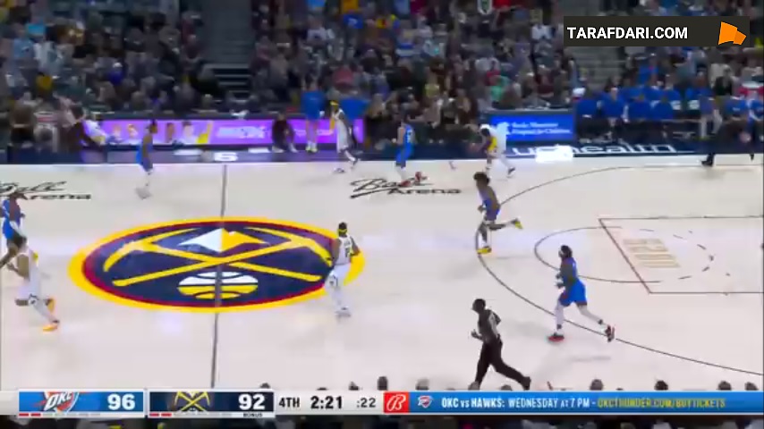 دقایق پایانی جذاب و هیجان انگیز دیدار اکلاهاما سیتی تاندرز و دنور ناگتس در بسکتبال NBA / فیلم