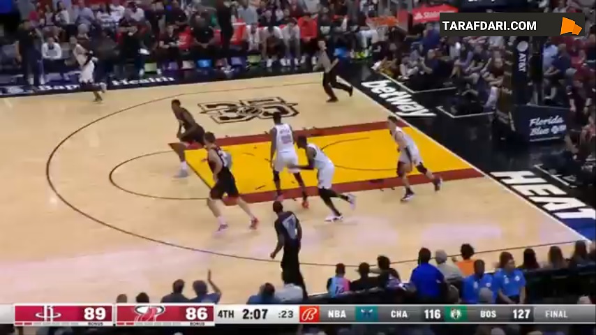 دقایق پایانی جذاب و هیجان انگیز دیدار هیوستون راکتس و میامی هیتس در بسکتبال NBA / فیلم
