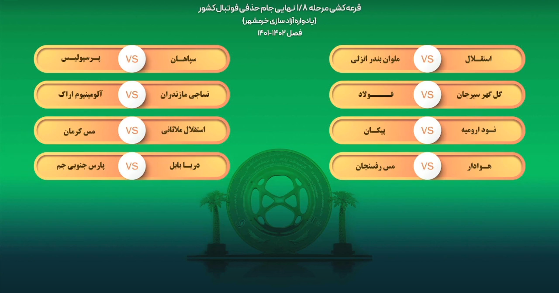 قرعه کشی مرحله یک هشتم جام حذفی / رویارویی پرسپولیس و سپاهان