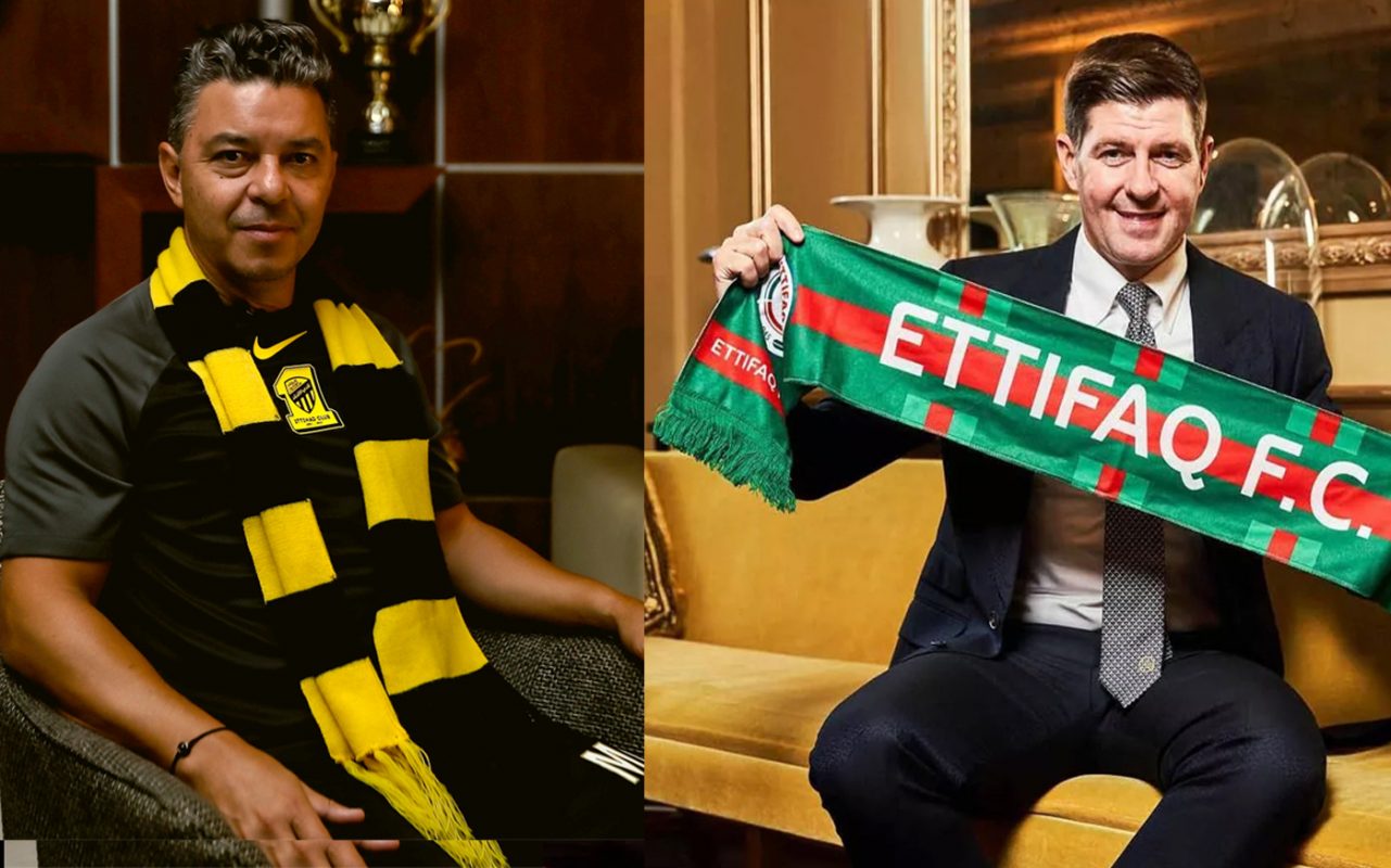 خوش و بش استیون جرارد با مارسلو گایاردو پیش از دیدار الاتفاق و الاتحاد / عکس