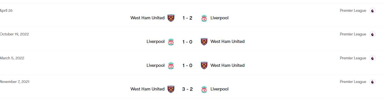 liverpool vs westham last matches
