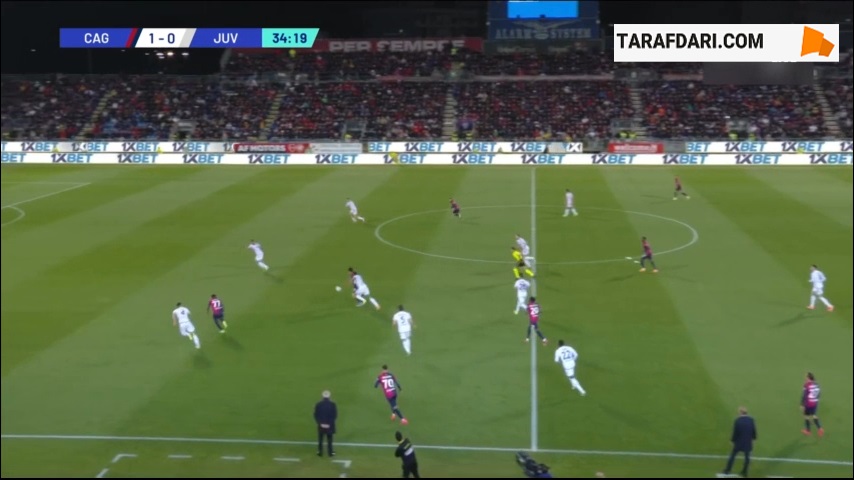 گل یری مینا به یوونتوس از روی نقطه پنالتی (کالیاری 2-0 یوونتوس)
