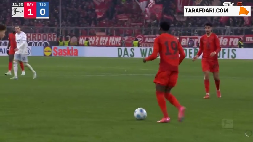 گل رافائل گریرو به هوفنهایم (بایرن مونیخ 2-0 هوفنهایم)