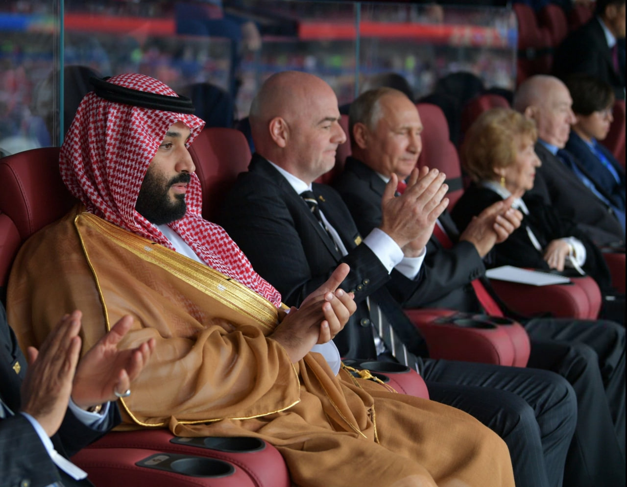 ولادیمیر پوتین - جانی اینفانتینو - محمد بن سلمان در جام جهانی 2018 روسیه
