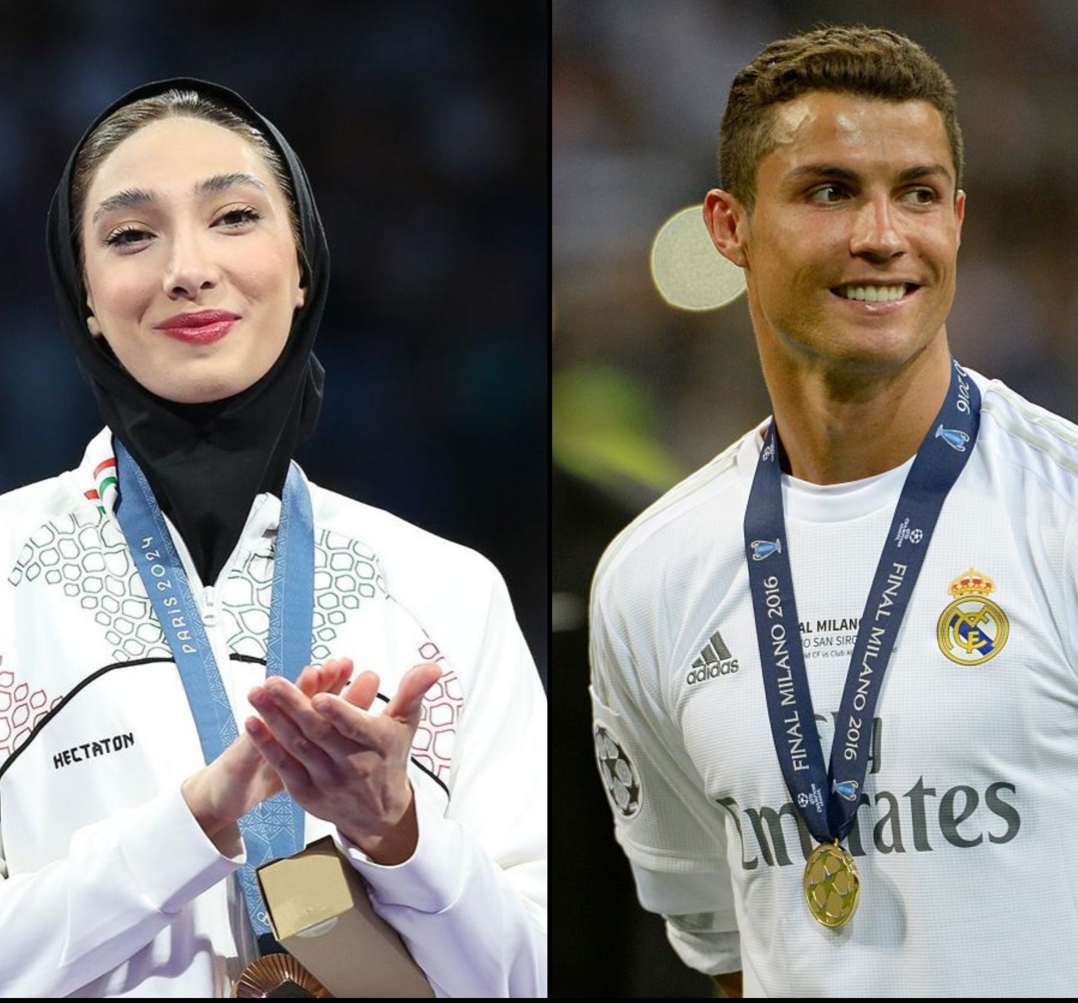 عکس از کریستیانو رونالدو و مبینا نعمت زاده با مدالهايشان- Cristiano Ronaldo and Mobina Nematzadeh Medal