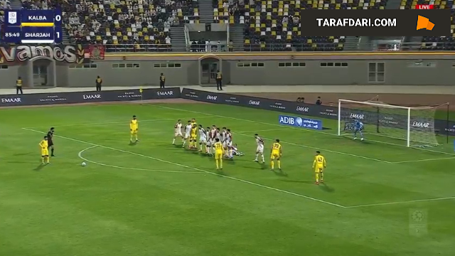 گل مهدی قائدی به الشارجه از روی ضربه ایستگاهی (الاتحاد کلبا 1-1 الشارجه)