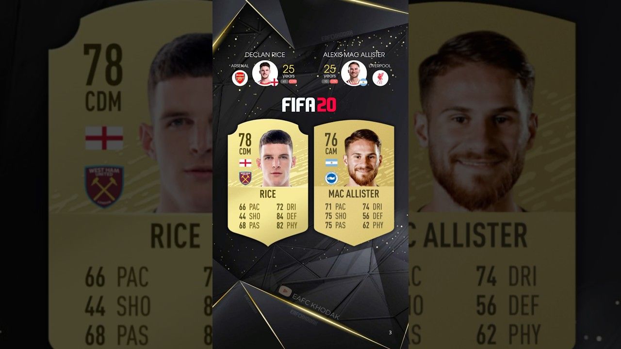 مقایسه ریتینگ دکلان رایس و الکسیس مک آلیستر از FIFA 18 تا EA FC 25 
