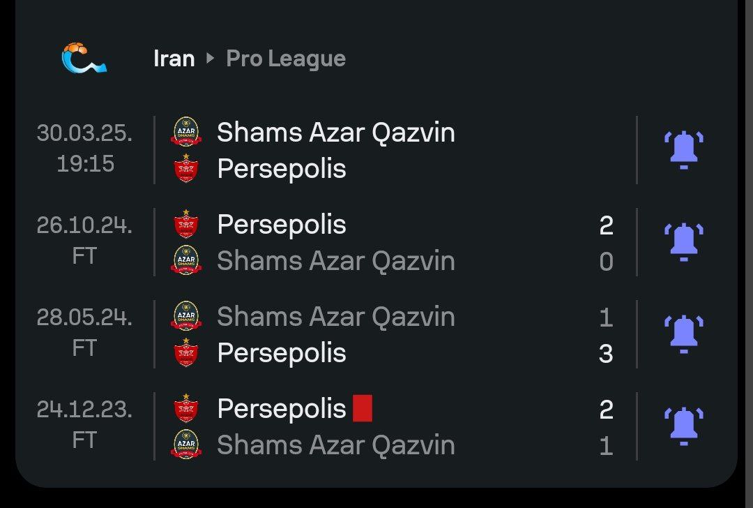 بازی های رودروی پرسپولیس و شمس آذر