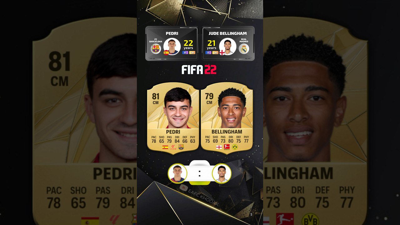 پدری – جود بلینگام – مقایسه ریتینگ – FIFA 18 تا EA FC 25 – بارسلونا – رئال مادرید – ریتینگ بلینگام – ریتینگ پدری
