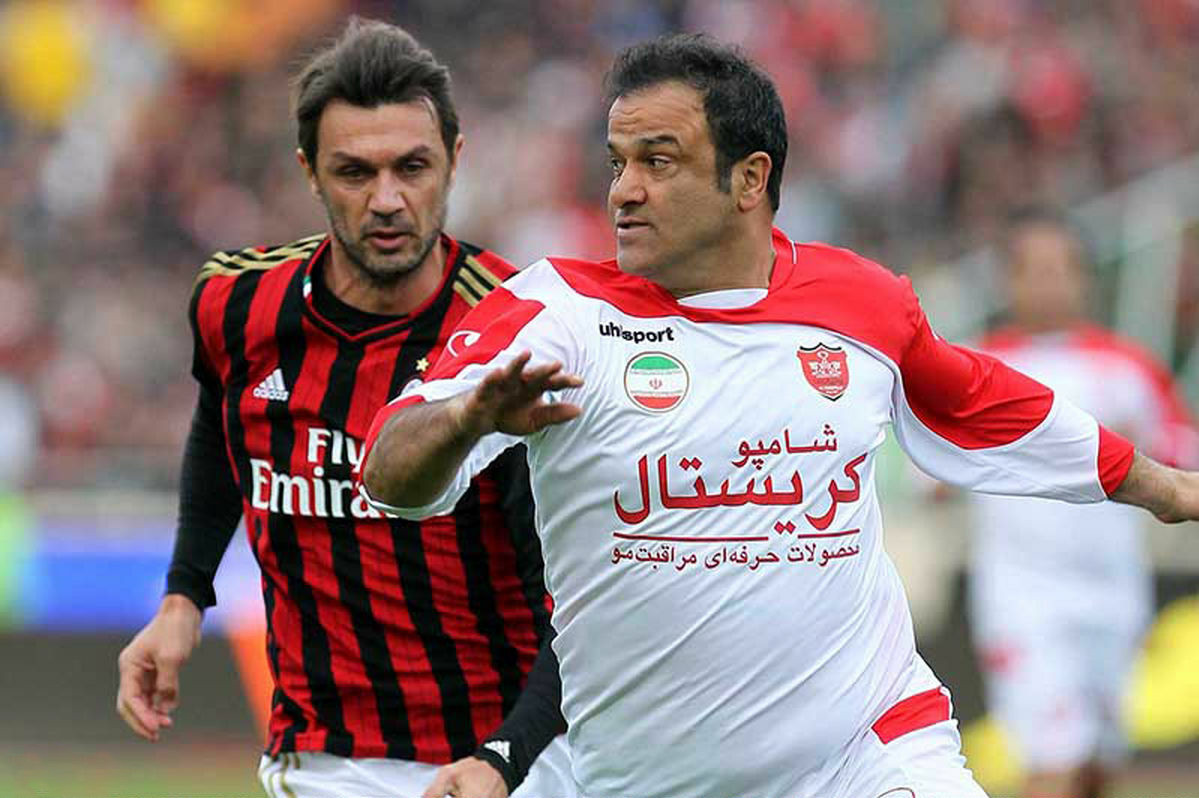 عکس از مرتضی کرمانی مقدم و پائولو مالدینی در بازی اسطوره های پرسپولیس و میلان