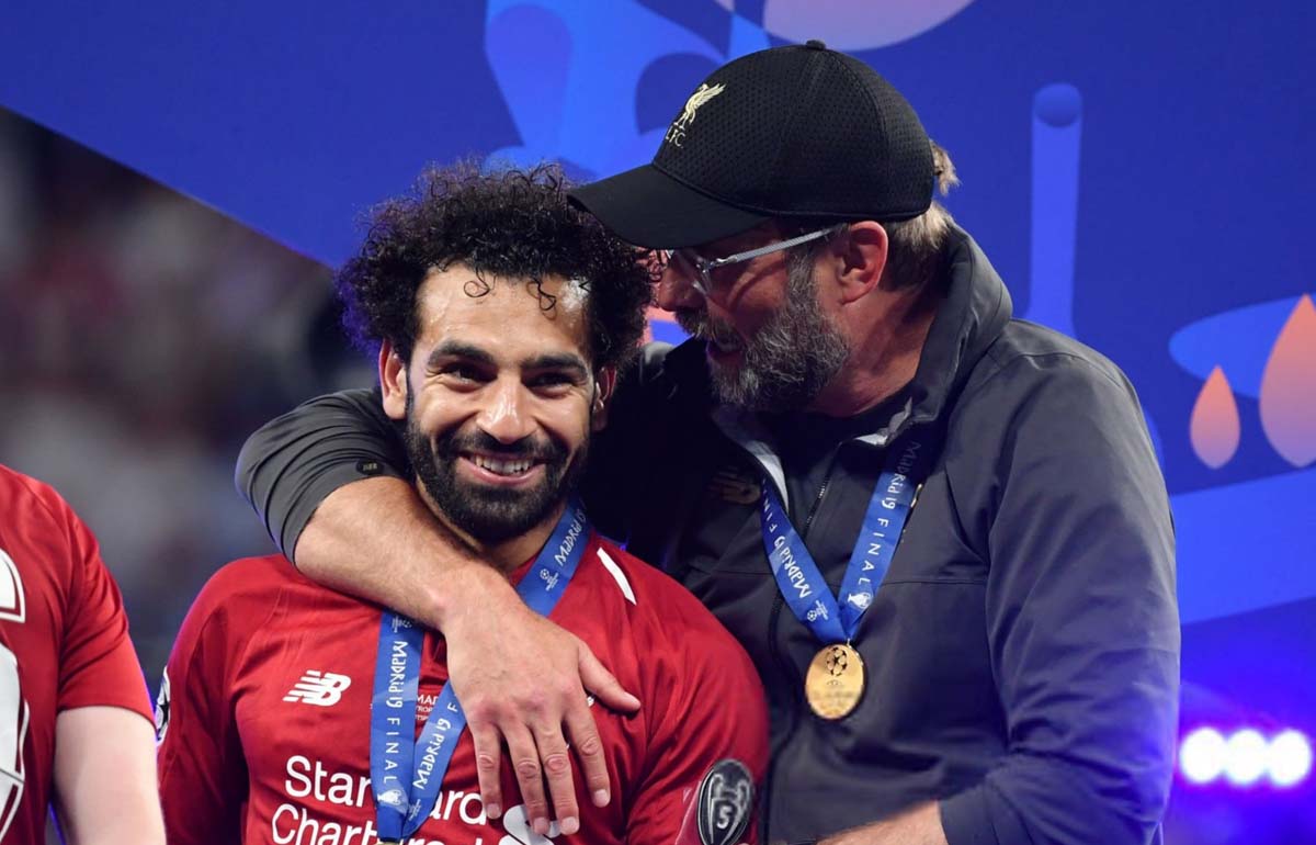 یورگن کلوپ - محمد صلاح - سرمربی سابق لیورپول و ستاره مصری لیورپول - جشن قهرمانی لیورپول در فصل 19-2018 لیگ قهرمانان اروپا