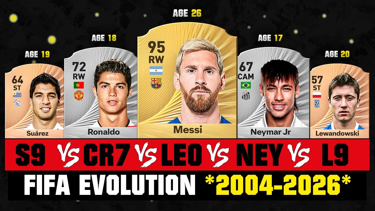 مقایسه ریتینگ رونالدو، مسی، لواندوفسکی، سوارز و نیمار؛ از FIFA 04 تا FC 26