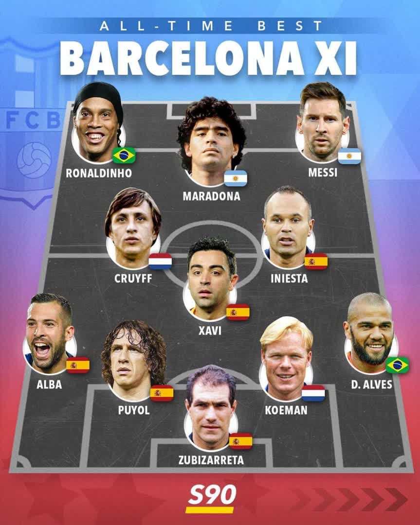 ترکیب منتخب تاریخ بارسلونا در مقابل رئال مادرید؛ با حضور اعجوبه، CR7، شاعر، مریخی خدای فوتبال، پدرخوانده، زیزو و ژاویستا