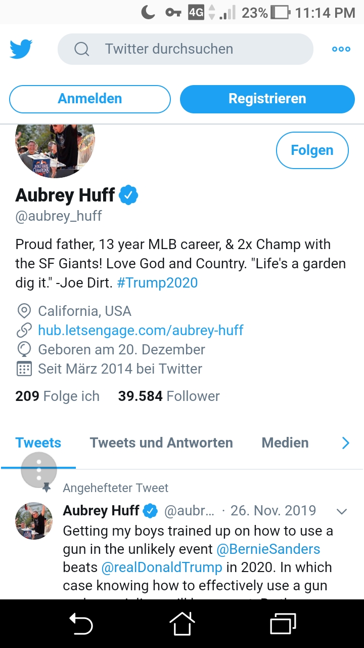 Aubrey huff آخرین توئیتش مربوط به ۲۶ نوامبر ۲۰۱۹ هست بعد یه ارزشی ازش پست میذاره که نوشته ۷ ژانویه ۲۰۲۰ !!!!/ عکس