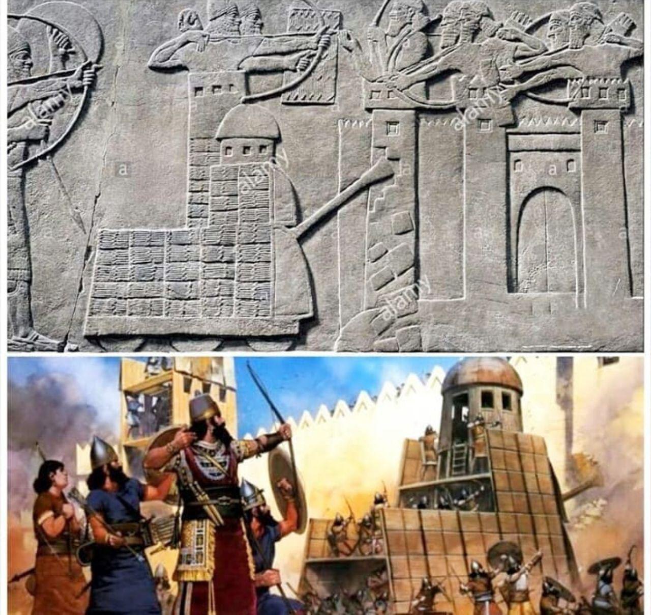 ?وسيله جالب و تعجب برانگيزي كه در اين كتيبه آشوري مشاهده ميكنيد يك دژكوب و ديوار كوب 2860 ساله است كه بسيار شبيه تانك امروزيست و آشوريان در براي قلعه گشايي از آن استفاده ميكردند... ?