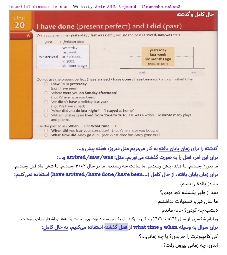  تدریس کتاب گرامر Essential Grammar in Use درس 20 ، بخش 1