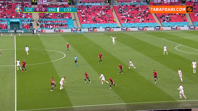 برخورد ضربه چیپ رحیم استرلینگ به تیر دروازه جمهوری چک (جمهوری چک 0-0 انگلیس)