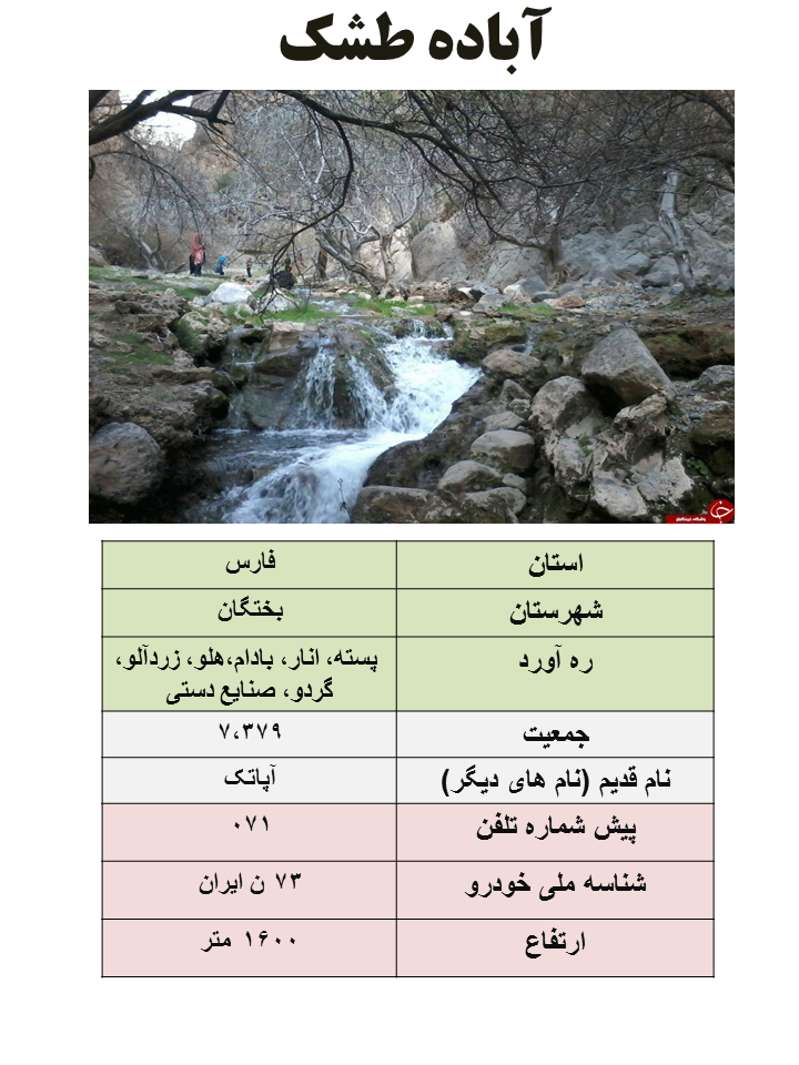 ایران شناسی (410): آباده طشک (مرکز شهرستان بختگان)