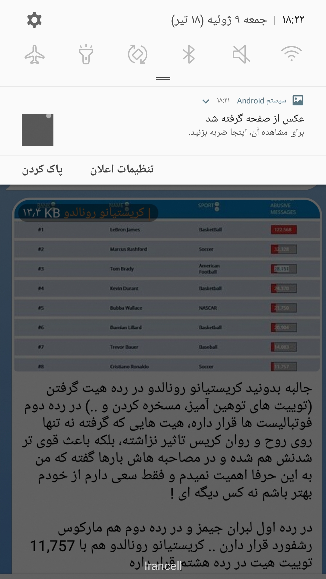 رونالدو بعد از راشفورد در رده دوم بین فوتبالیست ها که بیشترین توهین بهش میشه